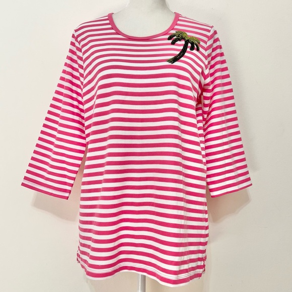 Quacker Factory Tops - NWOT Quacker Factory Pink Stripe Top Cruise Beachy Resortwear
